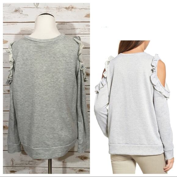Caslon Ruffle Trim Cold Shoulder Sweatshirt - Gray - Small - Picture 3 of 16